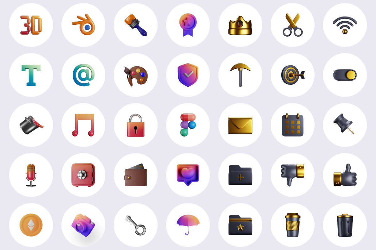 3D iconen in grid