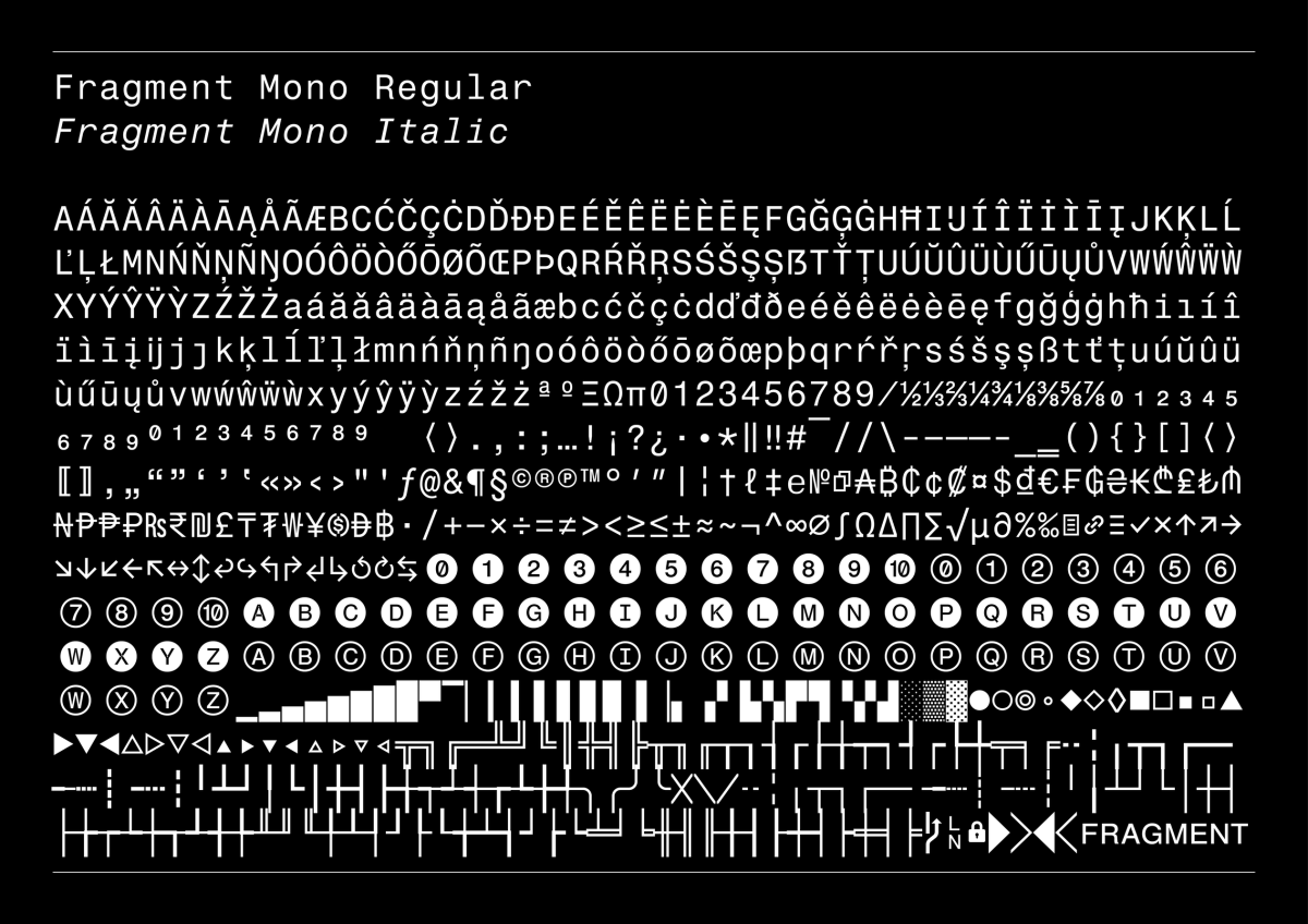 Fragment Mono font Char Set