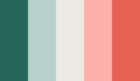 Groen, grijs, roze en rood kleurenpalet