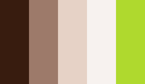 Donkerbruin, taupe, beige en limoengroen kleurenpalet